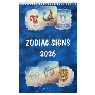 Calendário Arte em Aquarela do Zodíaco Astrológico 