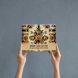 Calendário Arte Étnica Tribal Padrão Vintage Nativo Americano