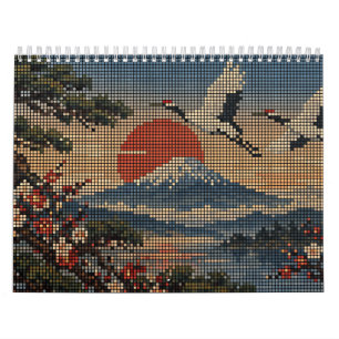 Calendário Arte Japonesa Hanafuda Quatro Estações Pixel Art
