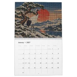 Calendário Arte Japonesa Hanafuda Quatro Estações Pixel Art
