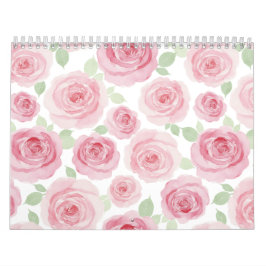 Calendário Artístico de Rosas em Aquarela Rosa