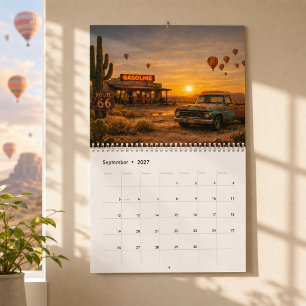 Calendário Aventura de Viagem pela Rota 66 ao Pôr do Sol