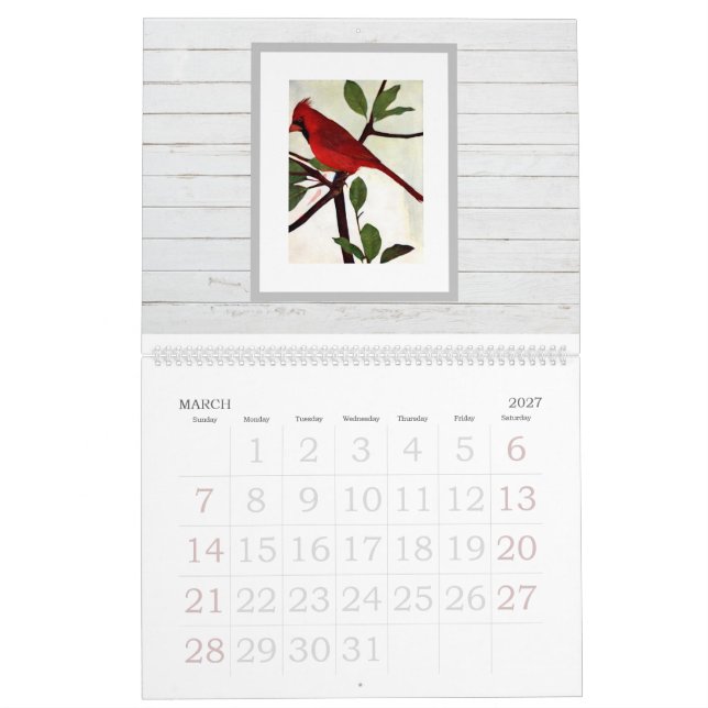 Calendário Aves de Na moda de Aquarela Moderna (Mar 2027)