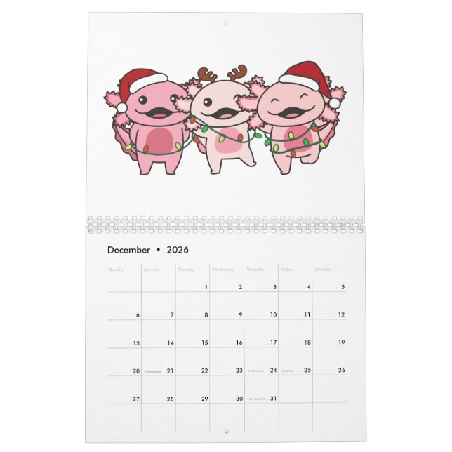 Calendário Axolotl Natal Animais de inverno Axolotls (Dez 2026)