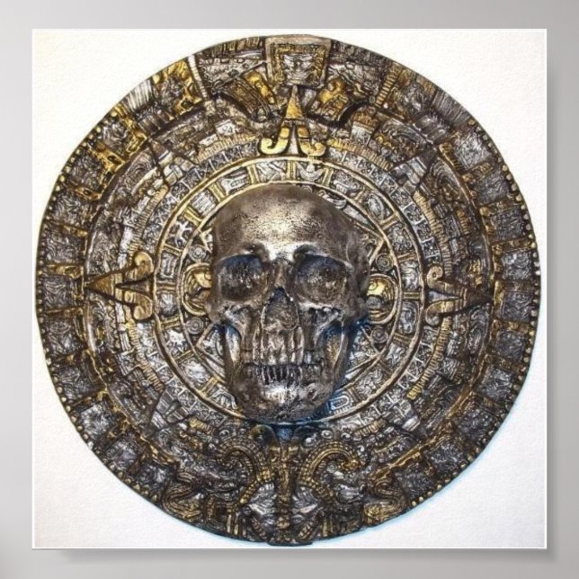 Calendário Aztec/Mayan Com Poster de Crânio (Frente)