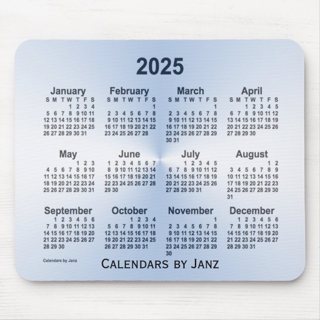 Calendário Azul Aço 2025 por Janz Mouse Pad (Frente)