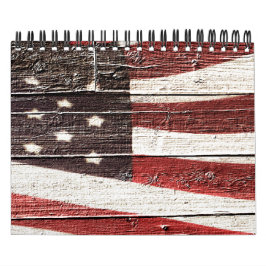 Calendário Bandeira Americana Pintada na Textura de Madeira R