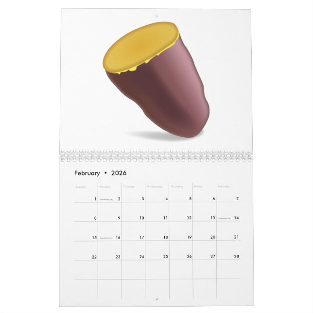 Calendário Batata doce torrada - Emoji (Fev 2026)