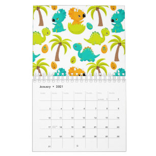 Calendário Bebê Dinossauro Triceratops Ovos de Dino Palmeira 