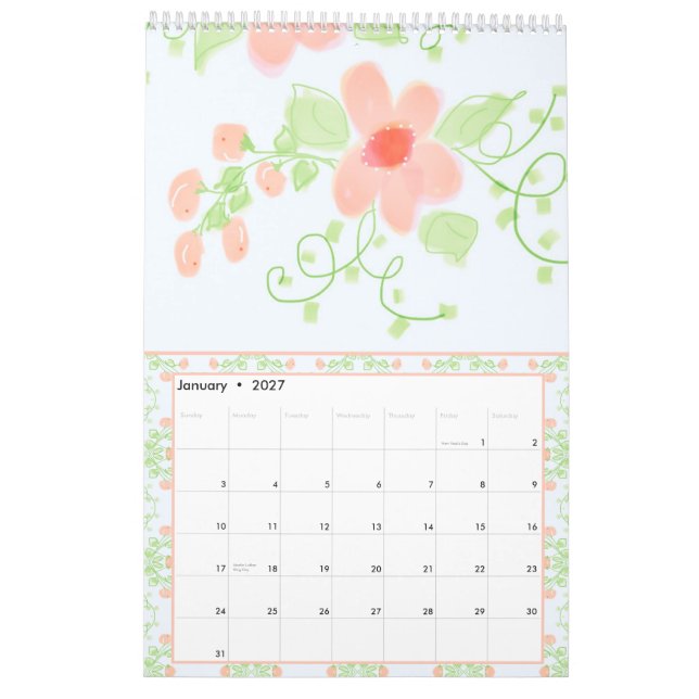 Calendário Bela Menina Flor Designer (Jan 2027)