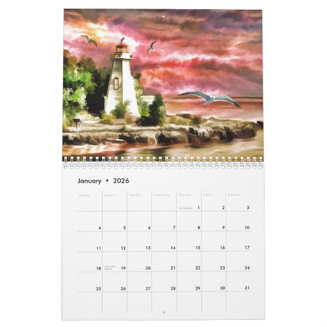 Calendário Belo Farol Náutico Luminoso Rosa Soldado, Costeiro (Jan 2026)