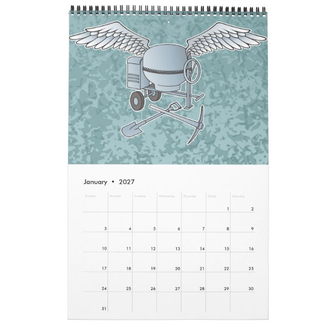 Calendário Betoneira azul-cinza (Jan 2027)