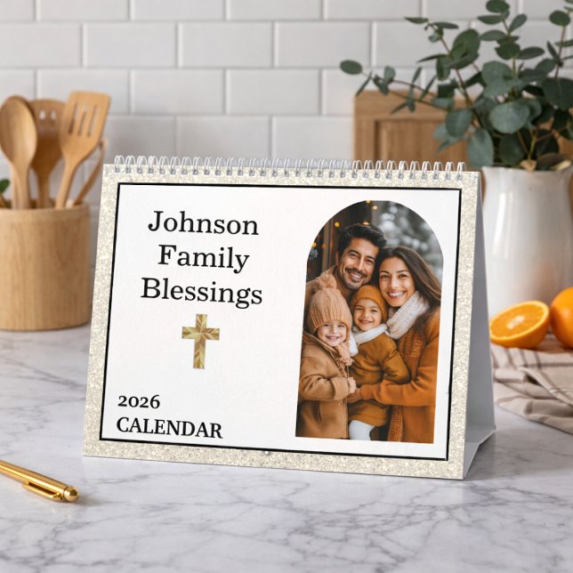Calendário  Bible Verse Gold Cross Arched Photo Gallery (Criador carregado)