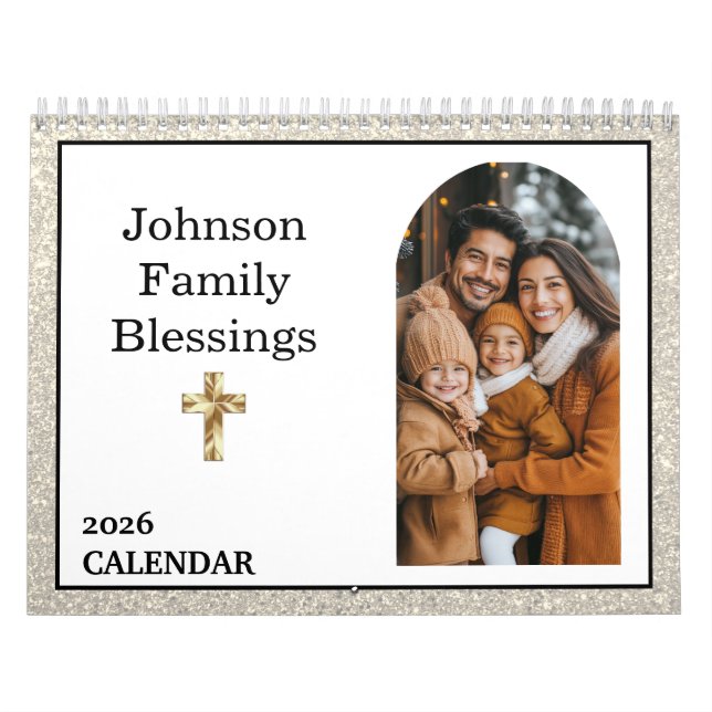 Calendário  Bible Verse Gold Cross Arched Photo Gallery (Capa)