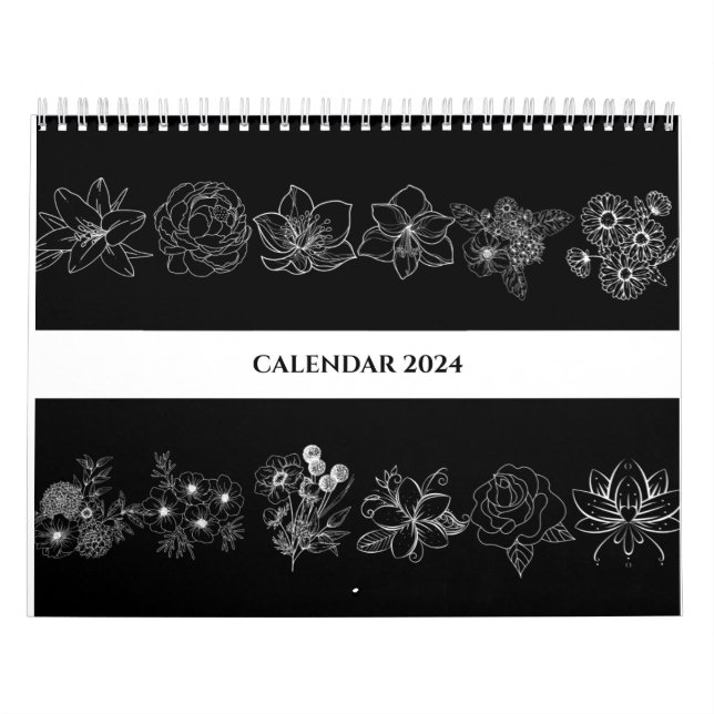 CALENDÁRIO BÍBLIA VERSAL DA LINHA DE ARTE DE FLORES PRETA E B (Capa)