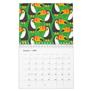 Calendário Bico de Pássaro Tucano Folhas Verdes Animais Tropi