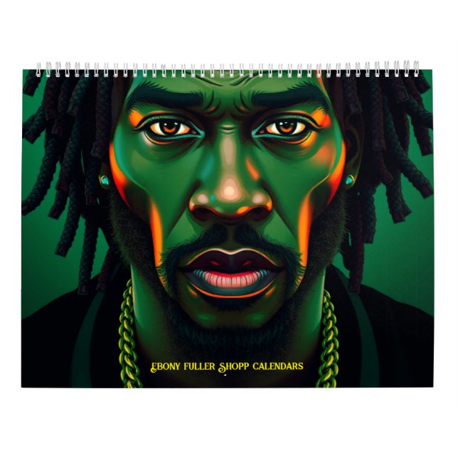 Calendário Black Bruh Green com Envy Africa African Man Locks (Verso)