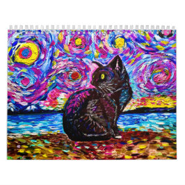 Calendário Black Cat Starry Night