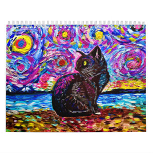 Calendário Black Cat Starry Night