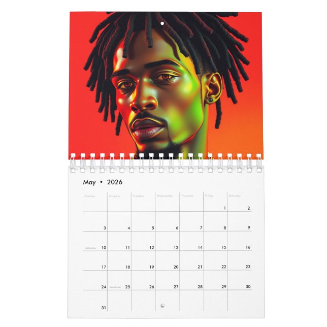 Calendário Black Kings Melanin Men Afrocêntricos Bruh Dreadlo (Maio 2026)