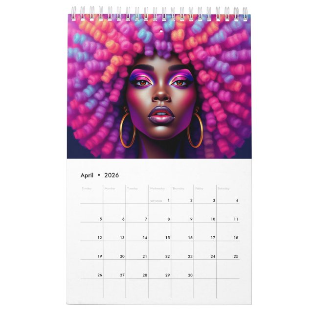 Calendário Black queen pastel rainbow melanin sista (Abr 2026)
