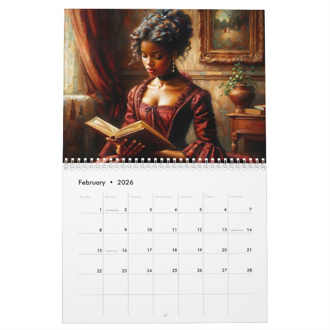 Calendário Black Women Reading Books Art (Fev 2026)