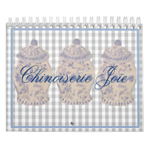 Calendário Blue Chinoiserie pintada à mão Ginger Jar Jars C