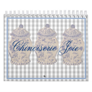 Calendário Blue Chinoiserie pintada à mão Ginger Jar Jars Cal