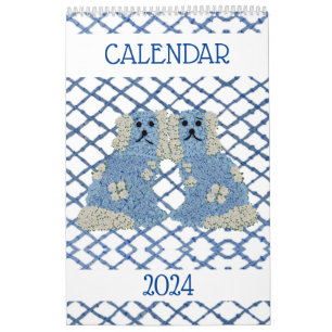 Calendário Blue Staffordshire Dogs Lattice Trellis