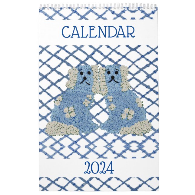 Calendário Blue Staffordshire Dogs Lattice Trellis (Capa)