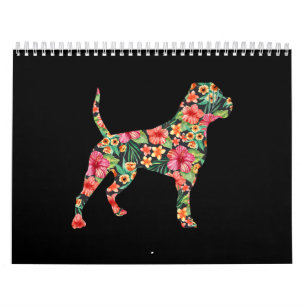 Calendário Bolldog Americano Silhouette Floral Gift