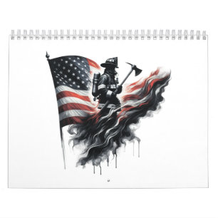 Calendário Bombeiro americano. Bandeira dos Estados Unidos.