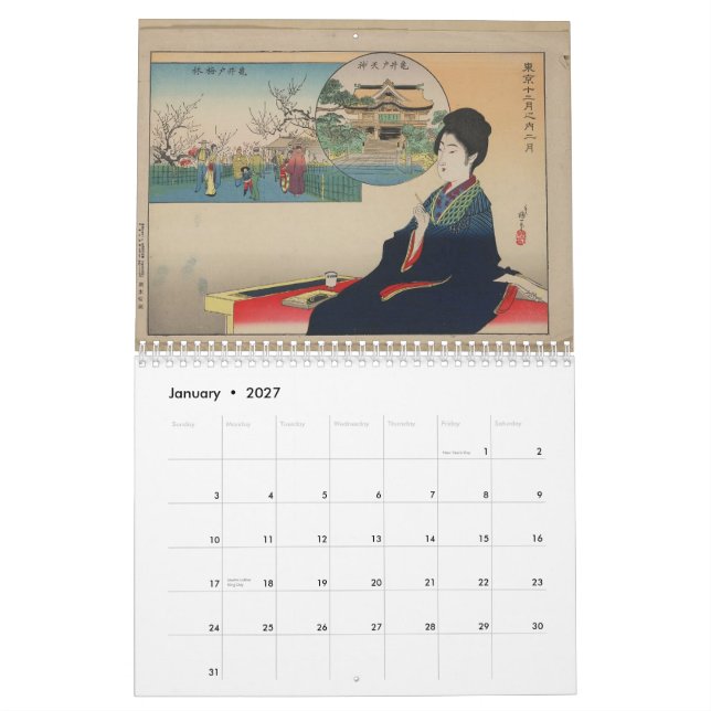 Calendário bonito do impressão do japonês 2012 (Jan 2027)