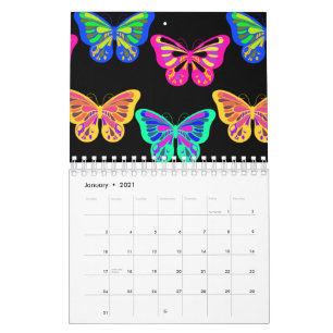 Calendário Borboletas Lepidópteros Vaporwave Cores Vibrantes