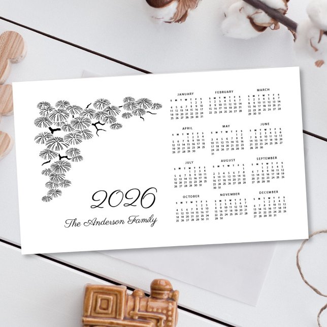 Calendário Botânico de Galho de Pinheiro Preto e B (Criador carregado)