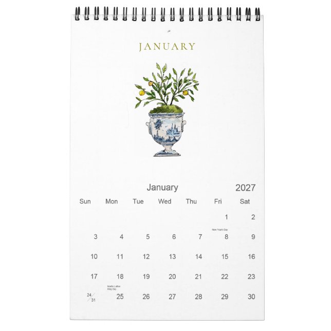 Calendário Botânico Elegante De Aquarela De 2026 (Jan 2027)