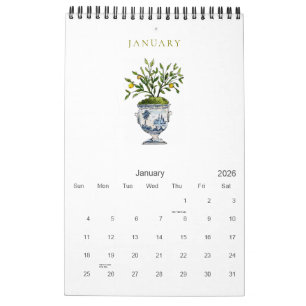 Calendário Botânico Elegante De Aquarela De 2026