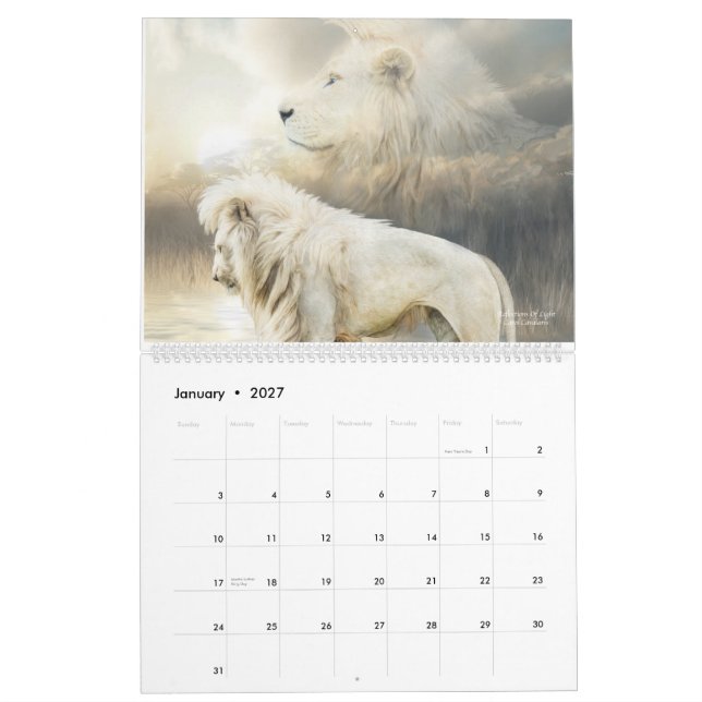 Calendário branco 2015 da arte dos leões (Jan 2027)