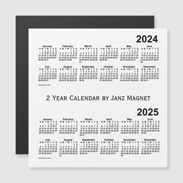 Calendário branco 2 anos 2024-2025 por Janz Magnet (Frente/Verso)