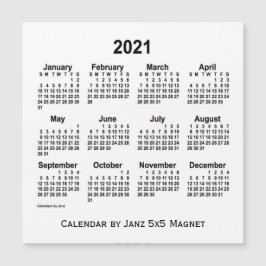 Calendário branco de 2021 por meio do íman 5x5 de 