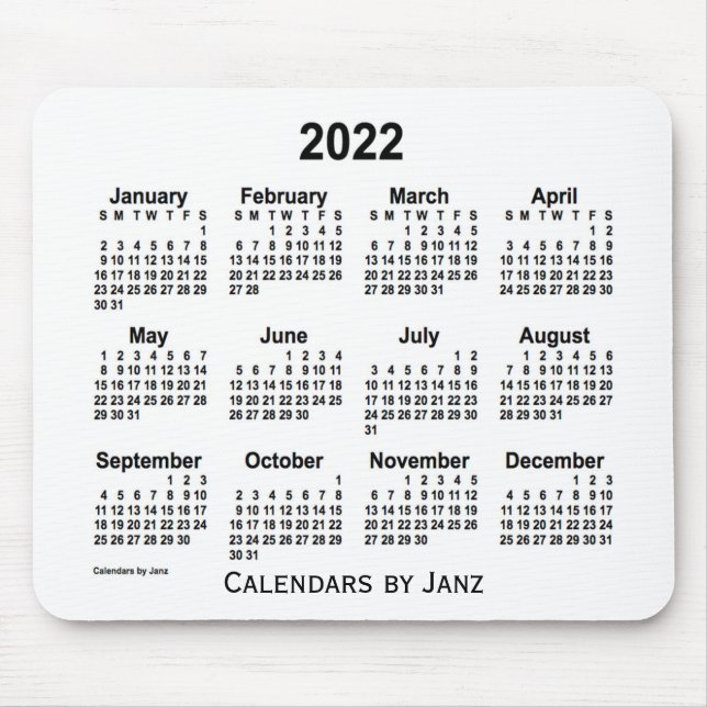 Calendário branco de 2022 por Janz Mouse Pad (Frente)