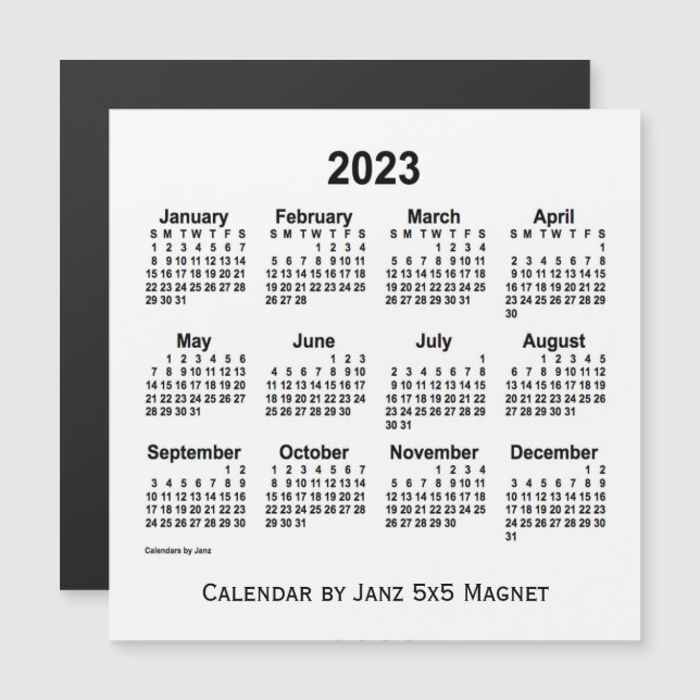 Calendário branco de 2023 por meio do ímã 5x5 de j (Frente/Verso)