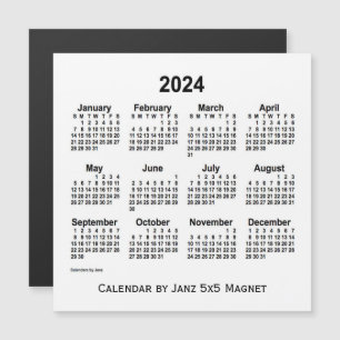 Calendário branco de 2024 por meio do ímã 5x5 d
