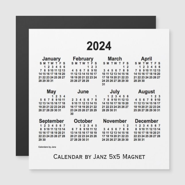 Calendário branco de 2024 por meio do ímã 5x5 de j (Frente/Verso)