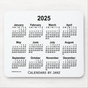 Calendário branco de 2025 por Janz Mouse Pad