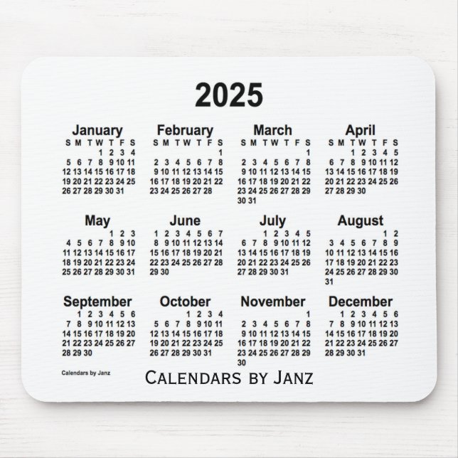 Calendário branco de 2025 por Janz Mouse Pad (Frente)