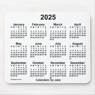 Calendário branco de 2025 por Janz Mouse Pad