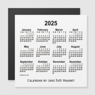Calendário branco de 2025 por meio do ímã 5x5 d
