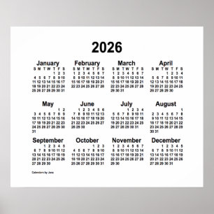 Calendário Branco de 2026 por Janz Impressão