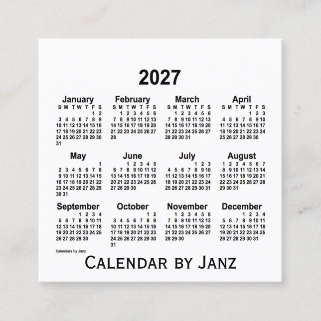 Calendário Branco de 2027 por Cartão de visita da  (Frente)